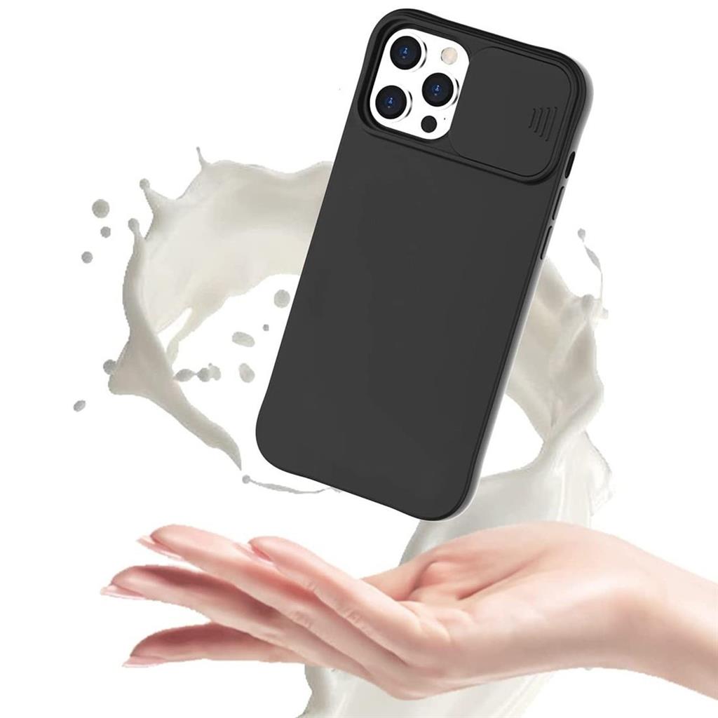 Apple iPhone 12/12 Pro kamera védős szilikon hátlap tok (Fekete)