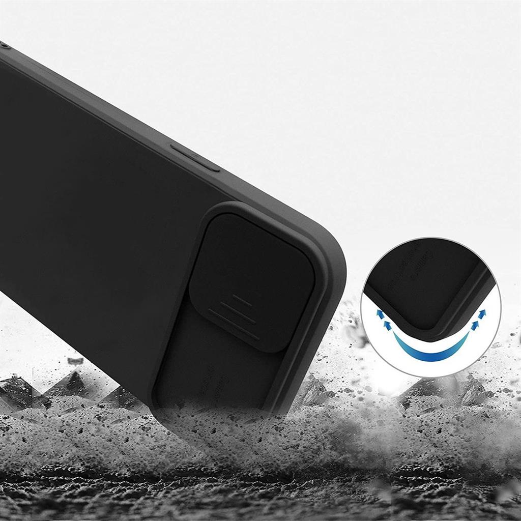 Apple iPhone 12/12 Pro kamera védős szilikon hátlap tok (Fekete)