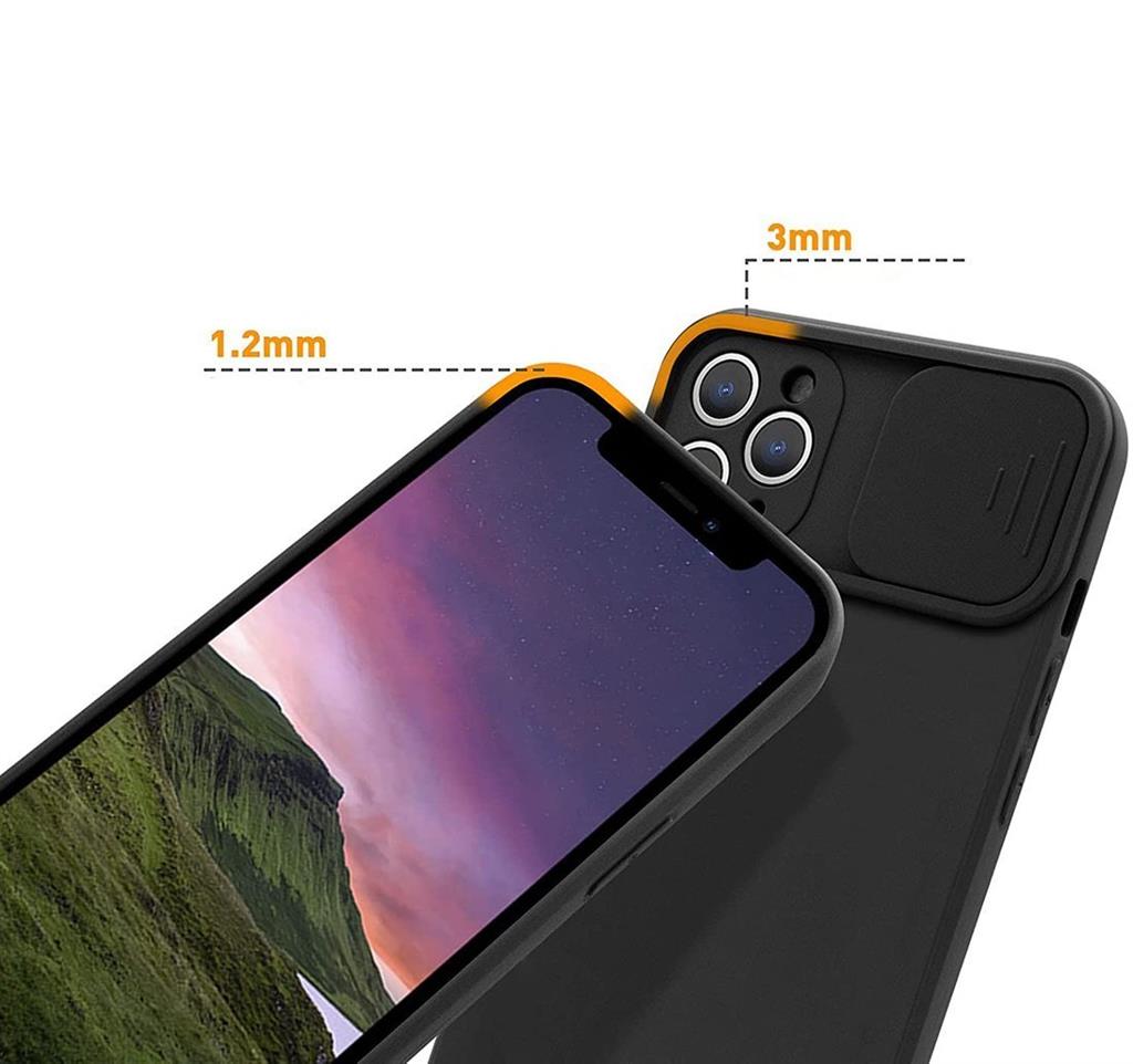Apple iPhone 12/12 Pro kamera védős szilikon hátlap tok (Fekete)