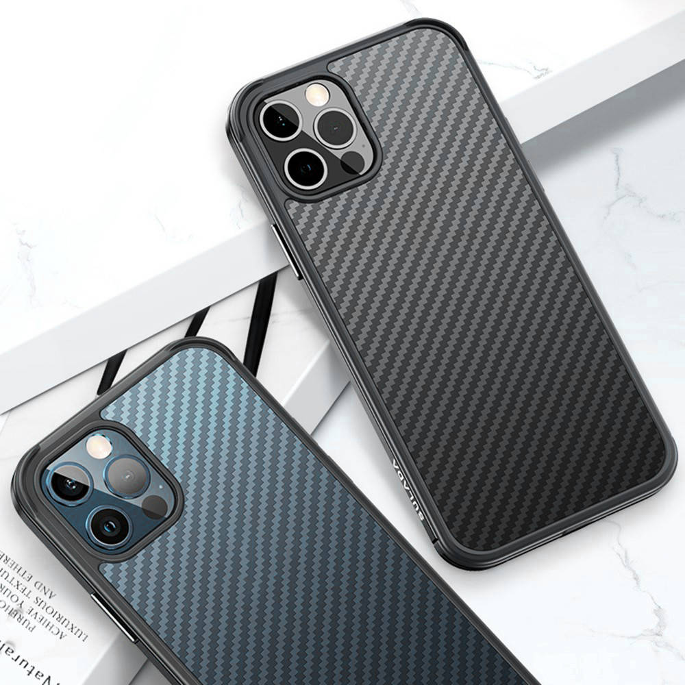 Apple iPhone 12/12 Pro Sulada carbon fiber hátlap tok (Fekete)