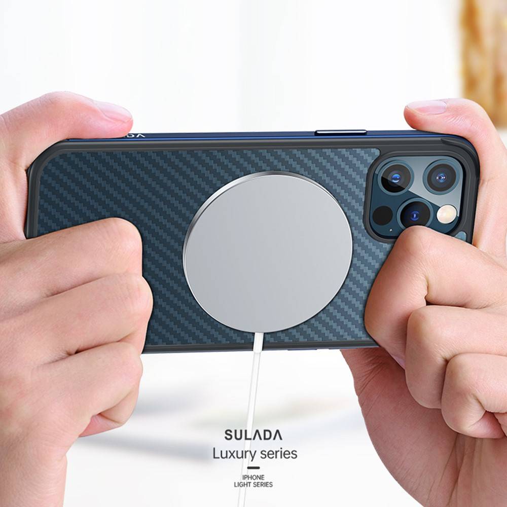 Apple iPhone 12/12 Pro Sulada carbon fiber hátlap tok (Fekete)