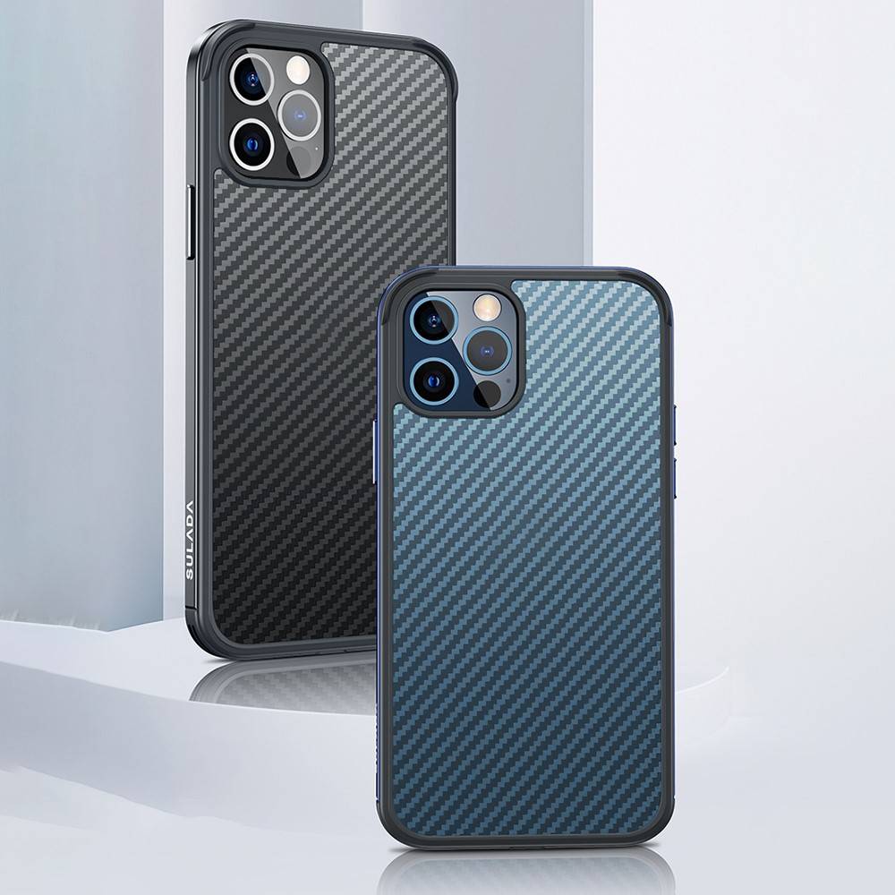 Apple iPhone 12/12 Pro Sulada carbon fiber hátlap tok (Fekete)