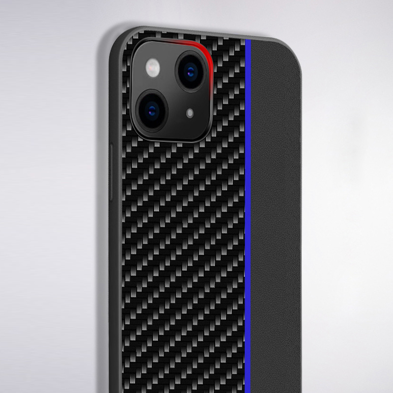 Apple iPhone 13 MOTO carbon hátlap tok (Fekete Kék Csíkkal) 0