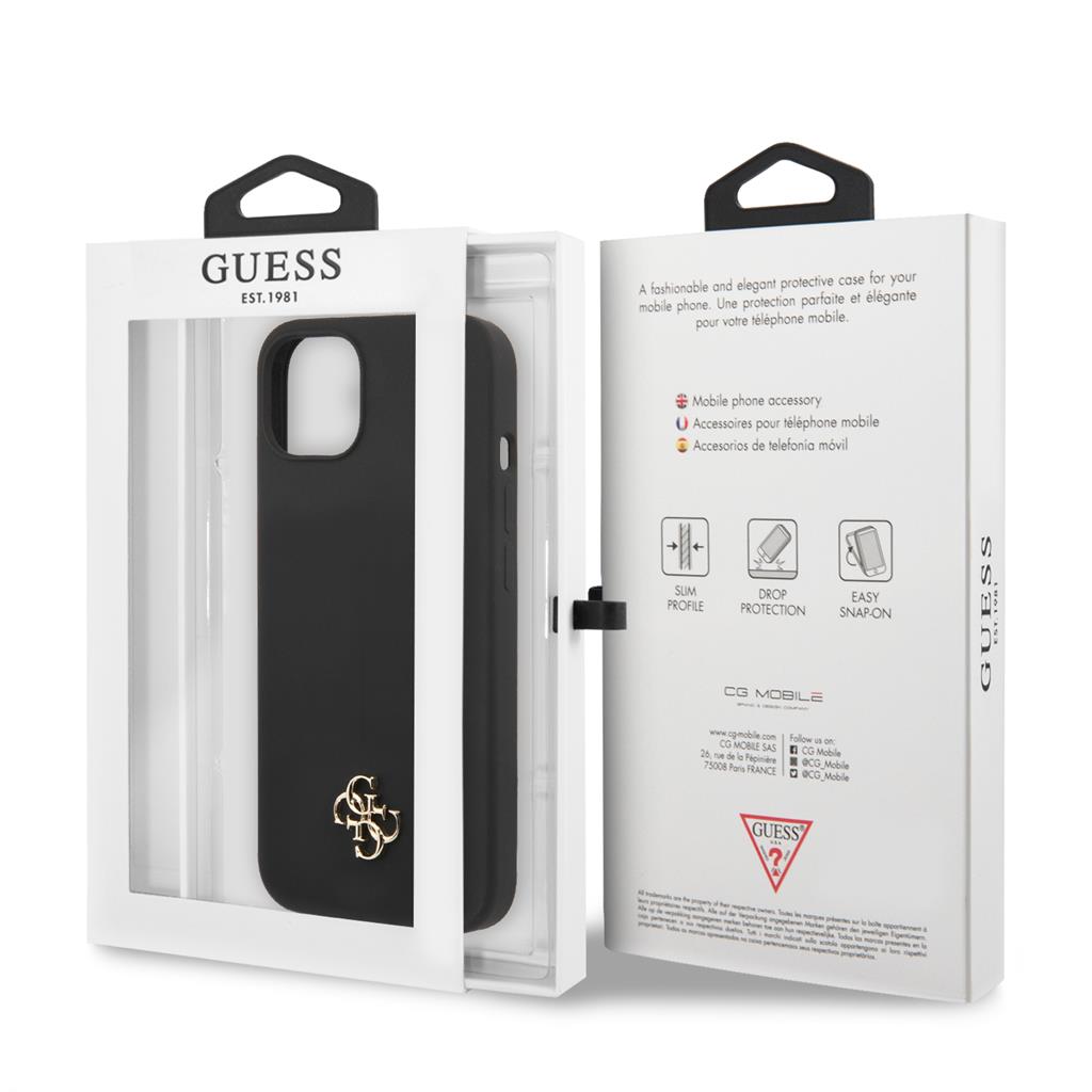 Apple iPhone 13 Guess 4G Silicone Metal Logo tok (Fekete) - GUHCP13MS4LK