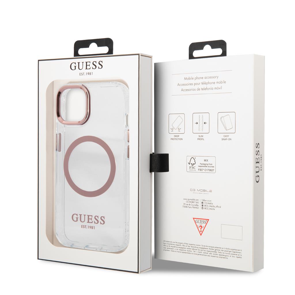 Apple iPhone 13 Guess átlátszó MagSafe tok (Rózsaszín) – GUHMP13MHTRMP