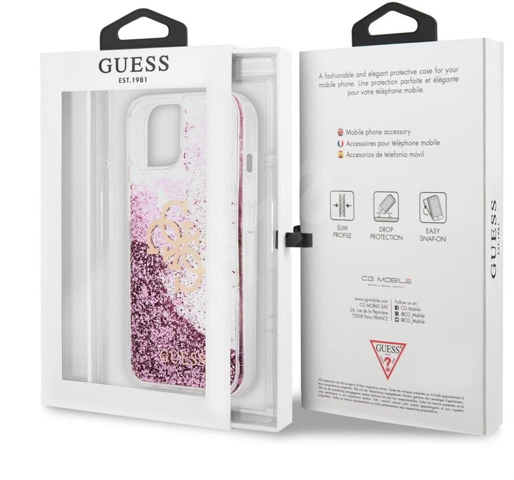 Apple iPhone 13 Guess TPU Big 4G Liquid Glitter tok (Rózsaszín - Átlátszó) – GUHCP13MLG4GPI