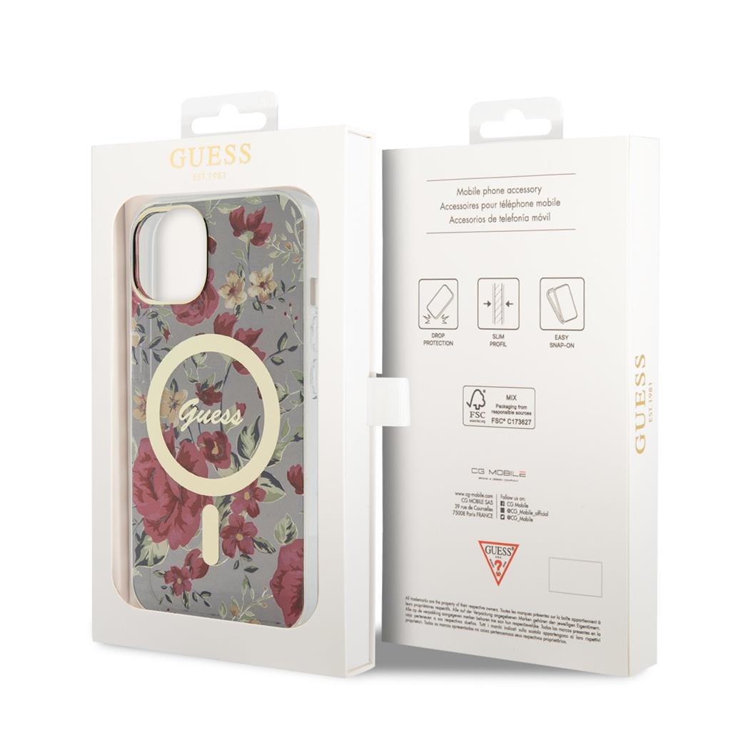 Apple iPhone 13 Guess Flowers IML MagSafe tok (Khaki) - GUHMP13MHCFWSA
