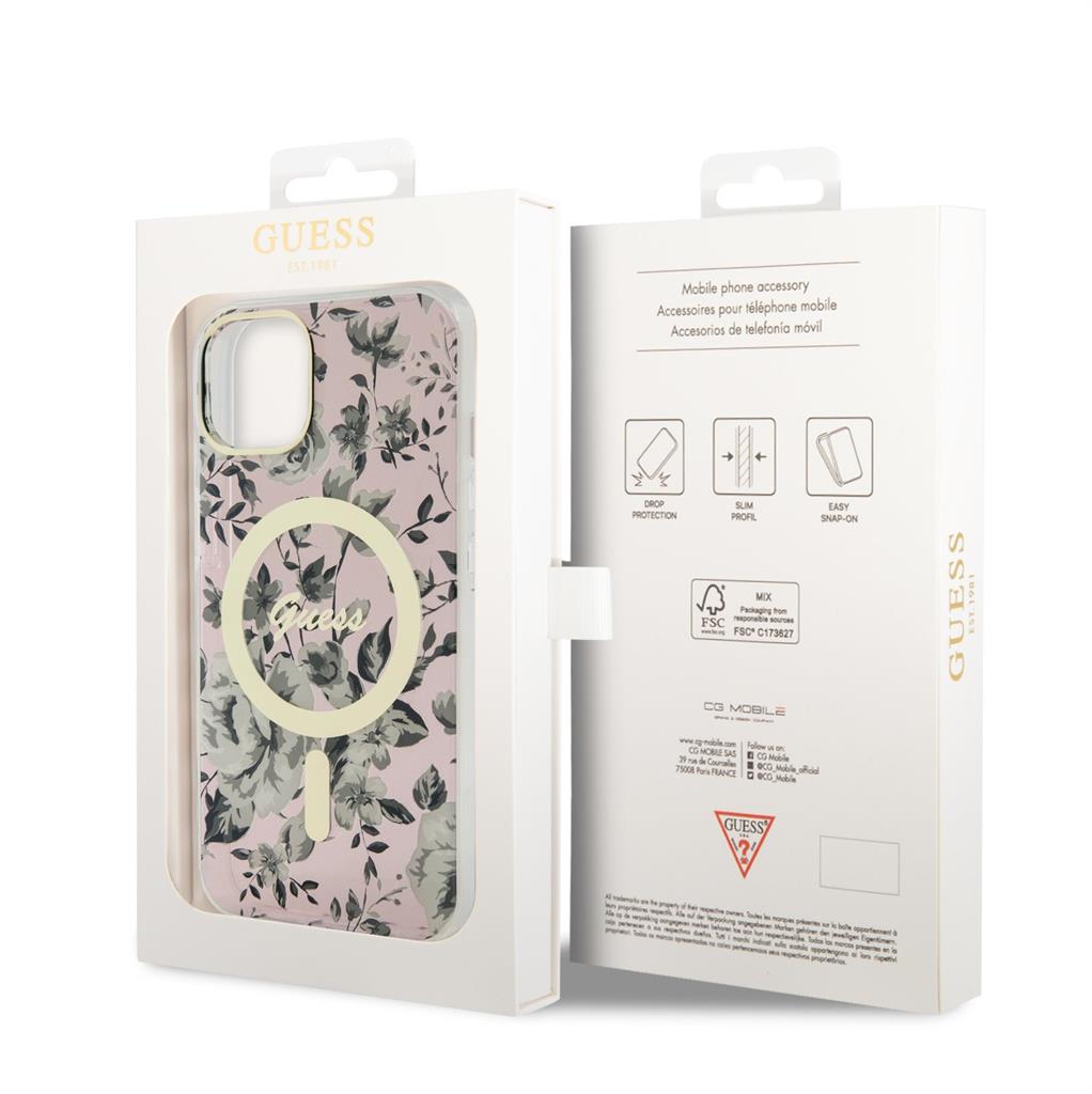 Apple iPhone 13 Guess Flowers IML MagSafe tok (Rózsaszín) - GUHMP13MHCFWSP