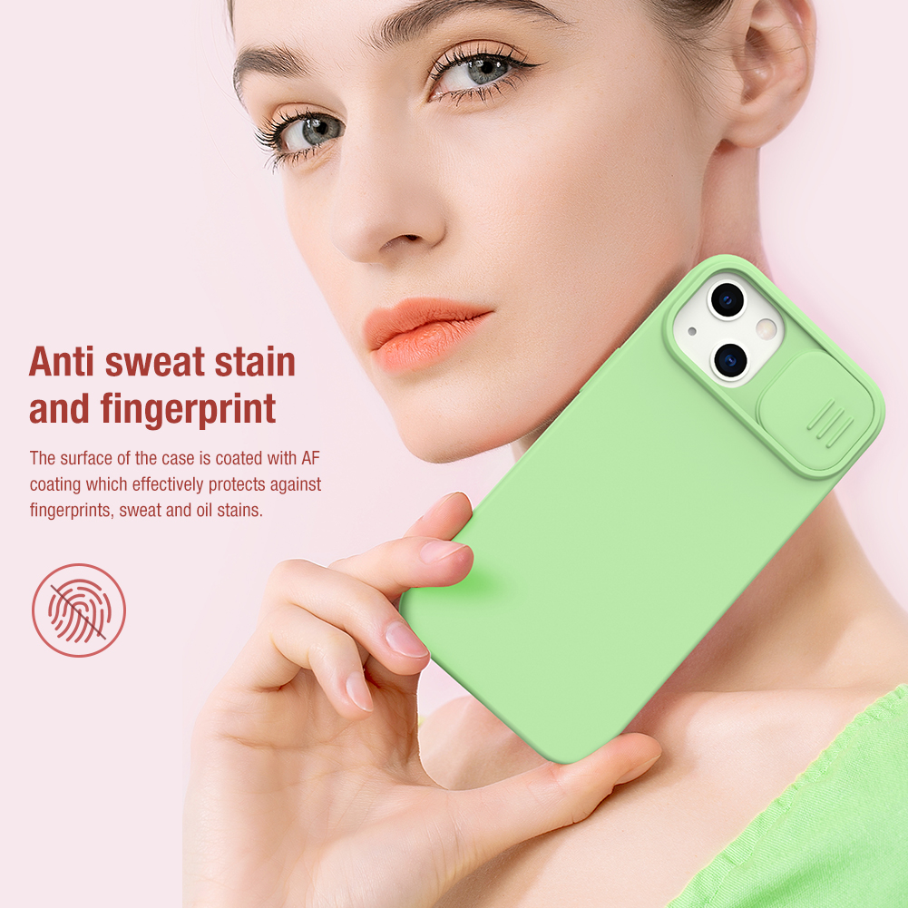 Apple iPhone 13 / iPhone 14 Nillkin camshield silky silicone MAGSAFE hátlap tok (Zöld)