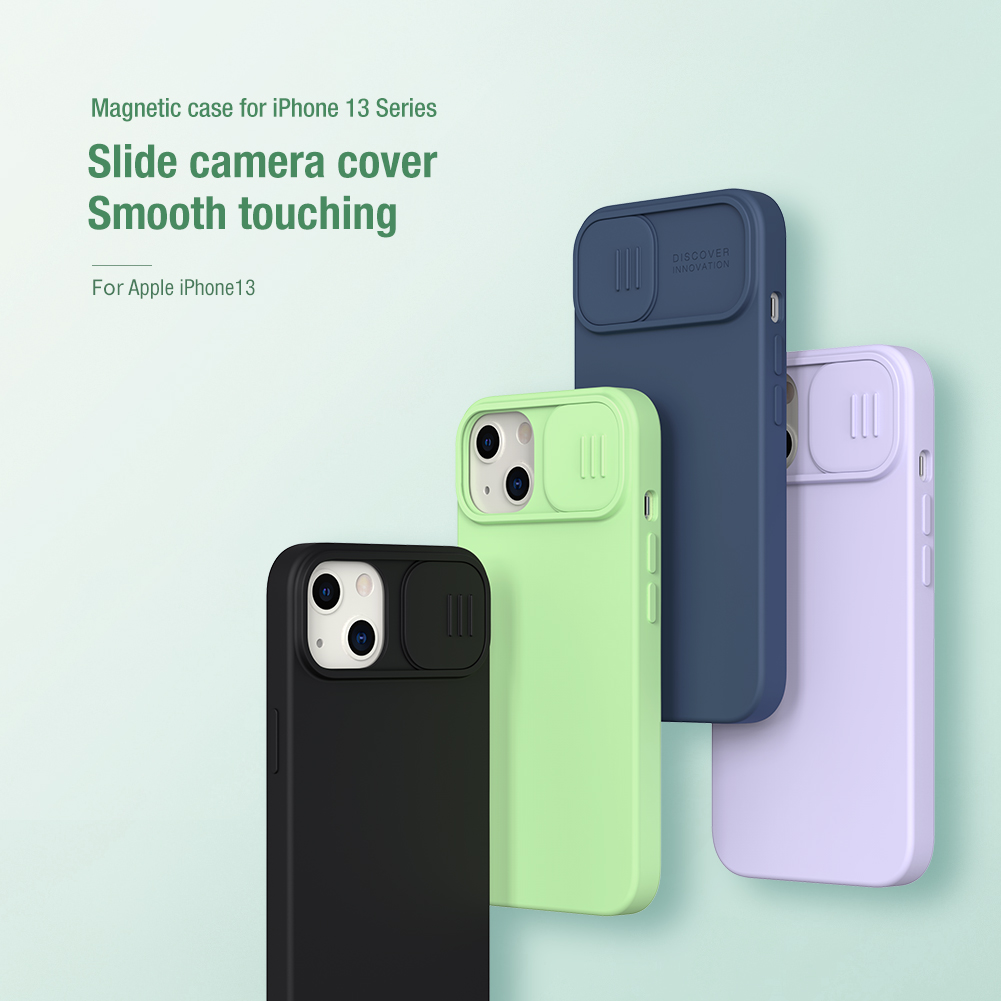 Apple iPhone 13 / iPhone 14 Nillkin camshield silky silicone MAGSAFE hátlap tok (Zöld)