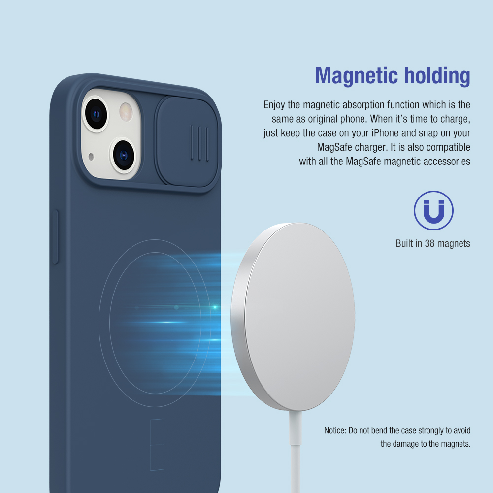 Apple iPhone 13 / iPhone 14 Nillkin camshield silky silicone MAGSAFE hátlap tok (Zöld)
