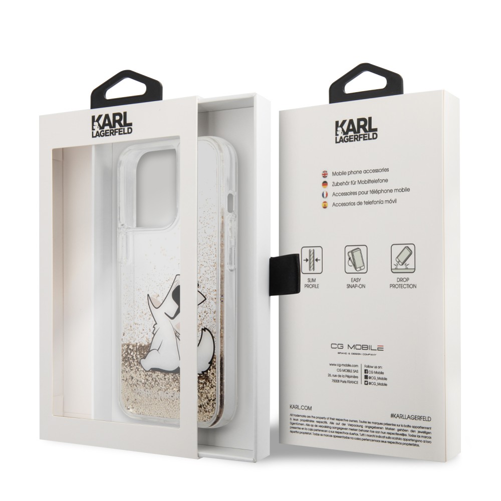 Apple iPhone 13 mini Karl Lagerfeld Liquid Glitter Choupette Eat tok (Arany) – KLHCP13SGCFD