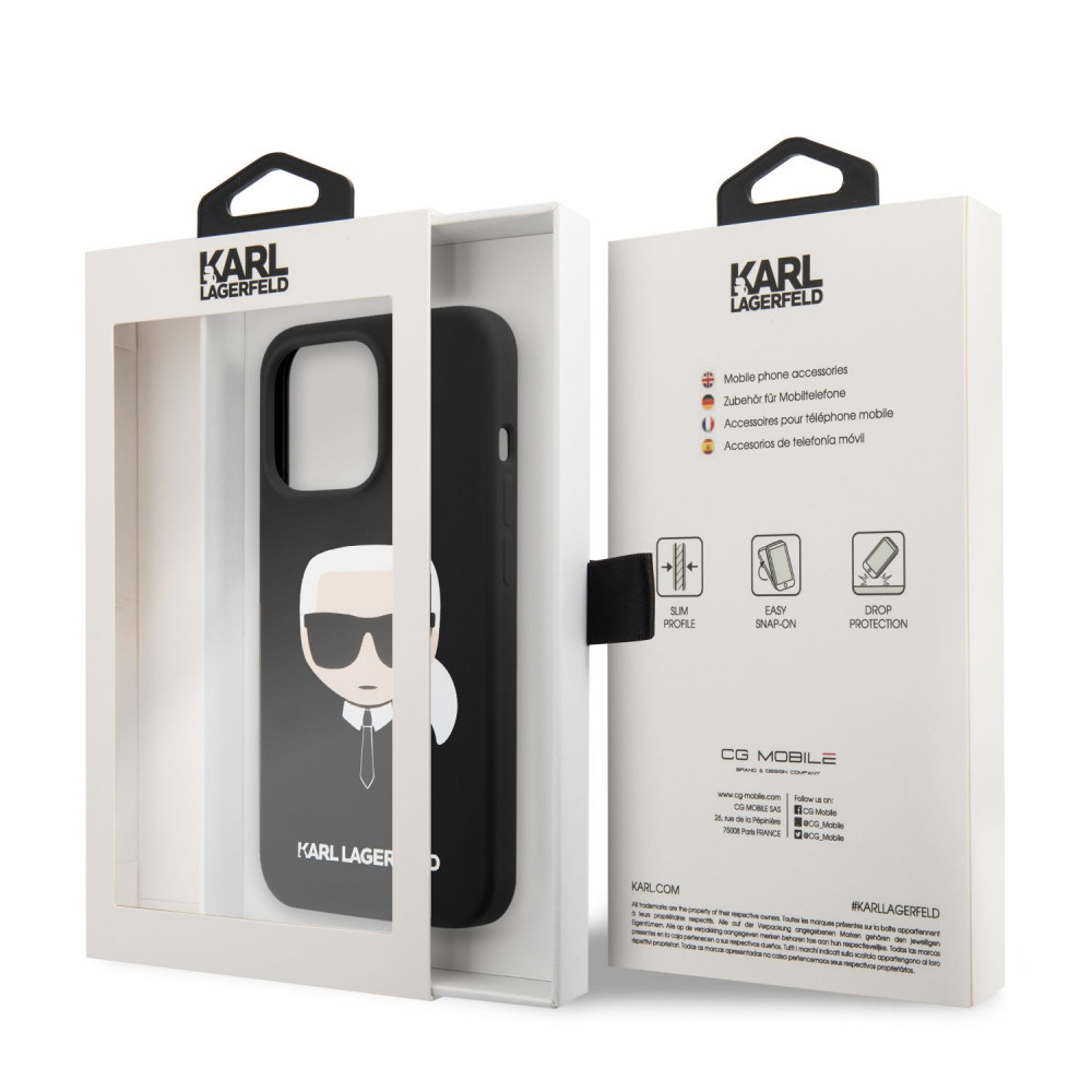 Apple iPhone 13 mini Karl Lagerfeld Liquid Silicone Karl Head tok (Fekete) – KLHCP13SSLKHBK