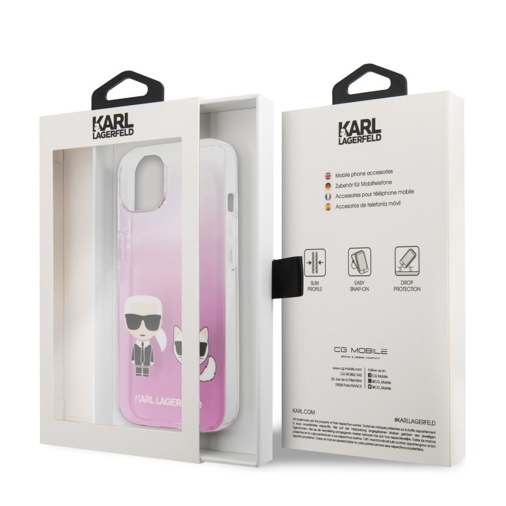 Apple iPhone 13 mini Karl Lagerfeld PC/TPU Ikonik Karl and Choupette tok (Rózsaszín) – KLHCP13SCKTRP