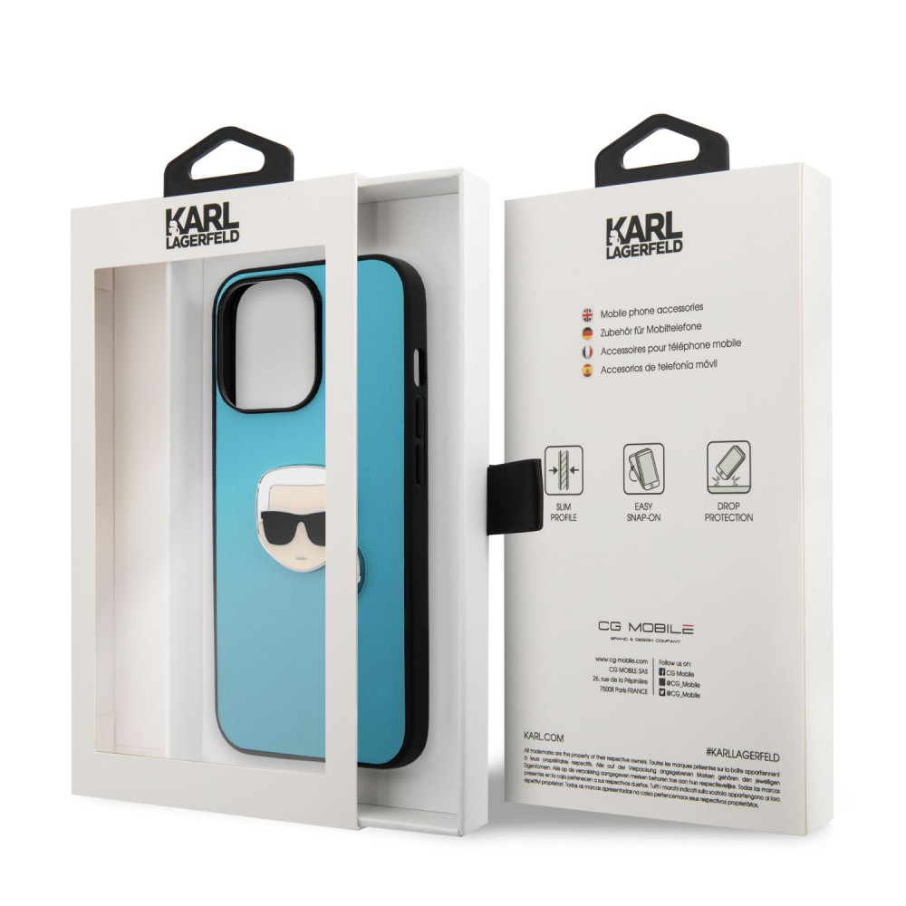 Apple iPhone 13 mini Karl Lagerfeld PU Leather Karl Head tok (Kék) – KLHCP13SPKMB