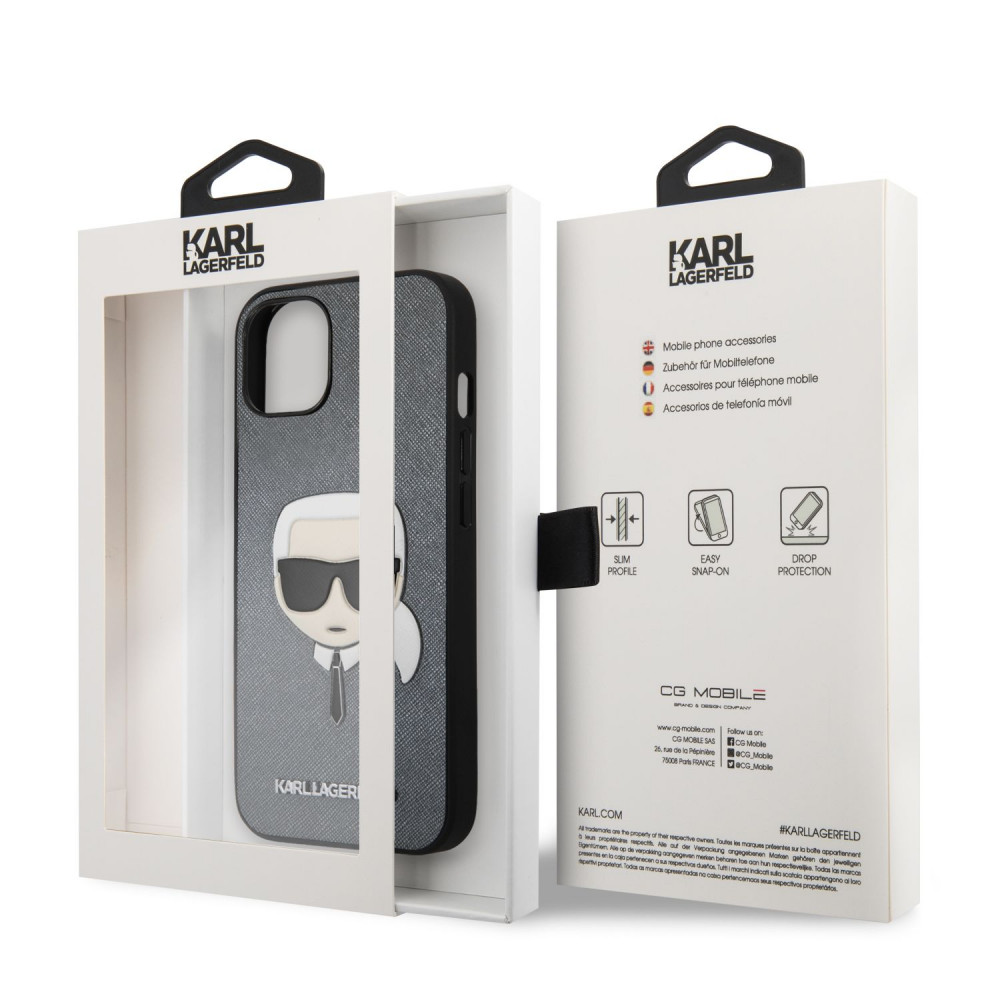 Apple iPhone 13 mini Karl Lagerfeld PU Saffiano Karl Head tok (Ezüst) – KLHCP13SSAKHSL
