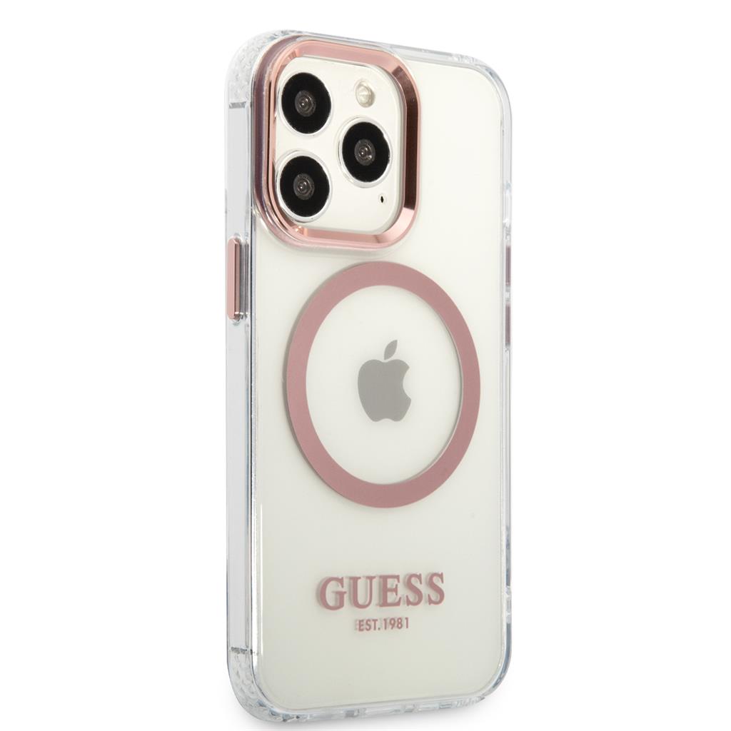 Apple iPhone 13 Pro Guess átlátszó MagSafe tok (Rózsaszín) – GUHMP13LHTRMP