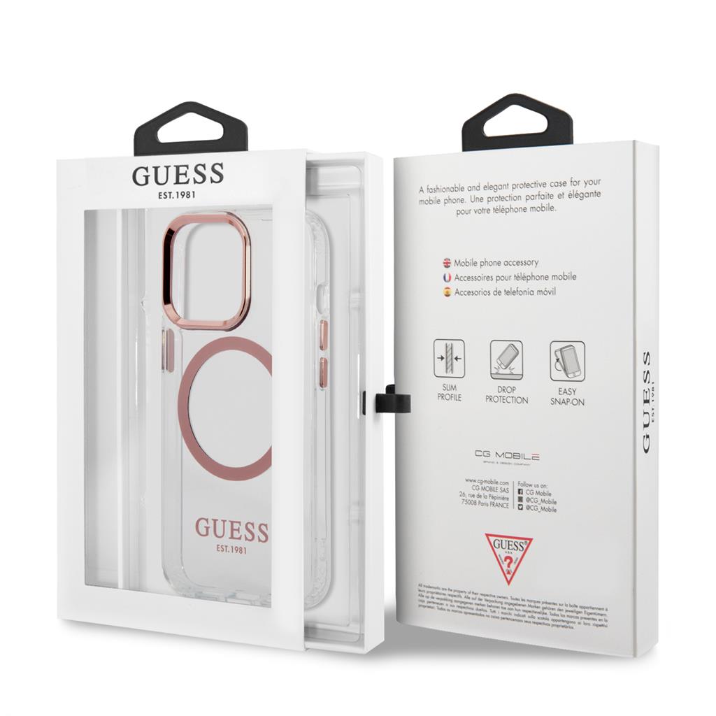 Apple iPhone 13 Pro Guess átlátszó MagSafe tok (Rózsaszín) – GUHMP13LHTRMP