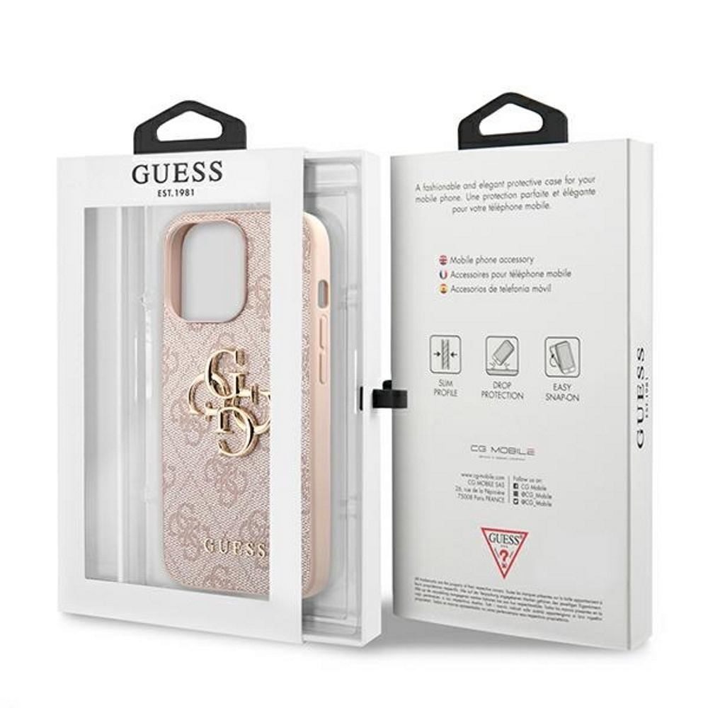 Apple iPhone 13 Pro Guess PU 4G Metal Logo tok (Rózsaszín) - GUHCP13L4GMGPI