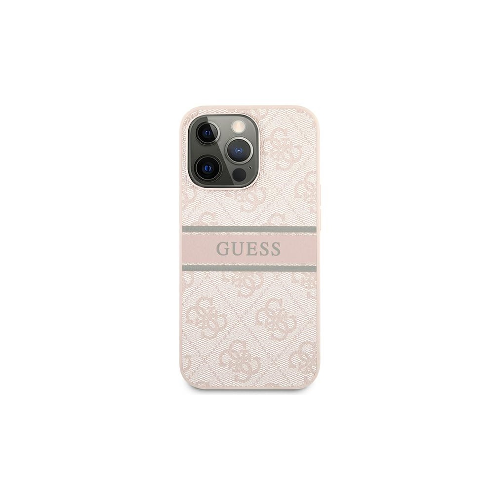 Apple iPhone 13 Pro GUESS PU 4G Printed Stripe hátlap tok (Rózsaszín - GUHCP13L4GDPI)