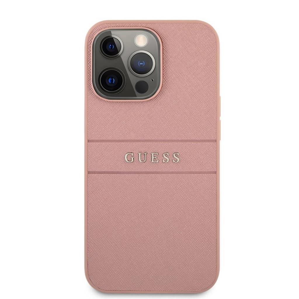 Apple iPhone 13 / 13 Pro Guess Saffiano Stripe tok (Rózsaszín) - GUHCP13LPSASBPI