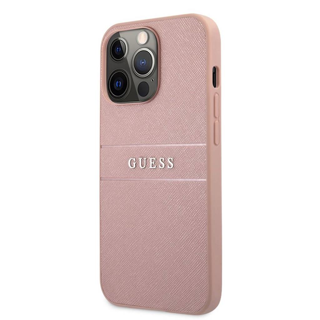 Apple iPhone 13 / 13 Pro Guess Saffiano Stripe tok (Rózsaszín) - GUHCP13LPSASBPI