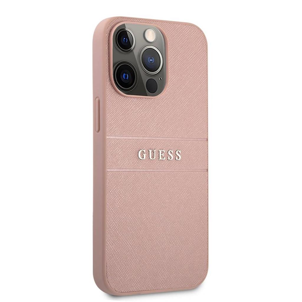 Apple iPhone 13 / 13 Pro Guess Saffiano Stripe tok (Rózsaszín) - GUHCP13LPSASBPI