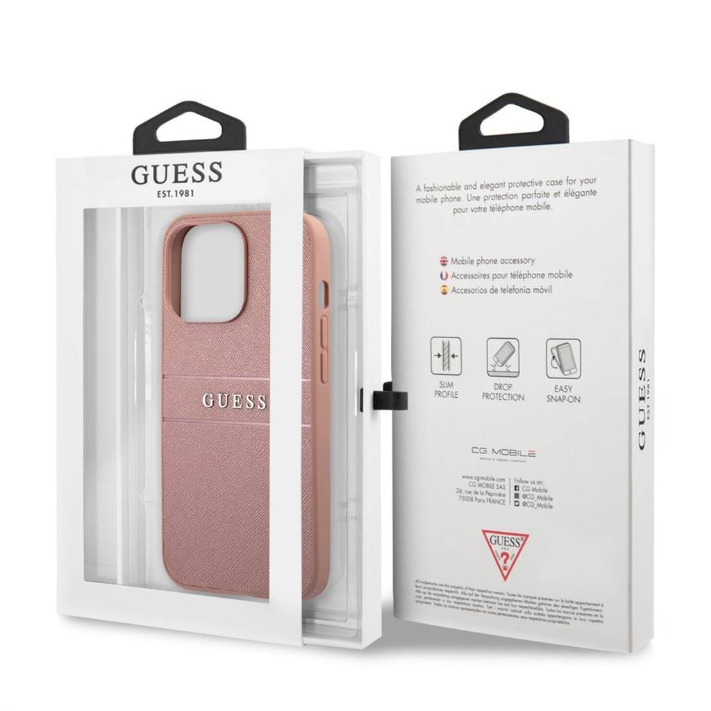 Apple iPhone 13 / 13 Pro Guess Saffiano Stripe tok (Rózsaszín) - GUHCP13LPSASBPI