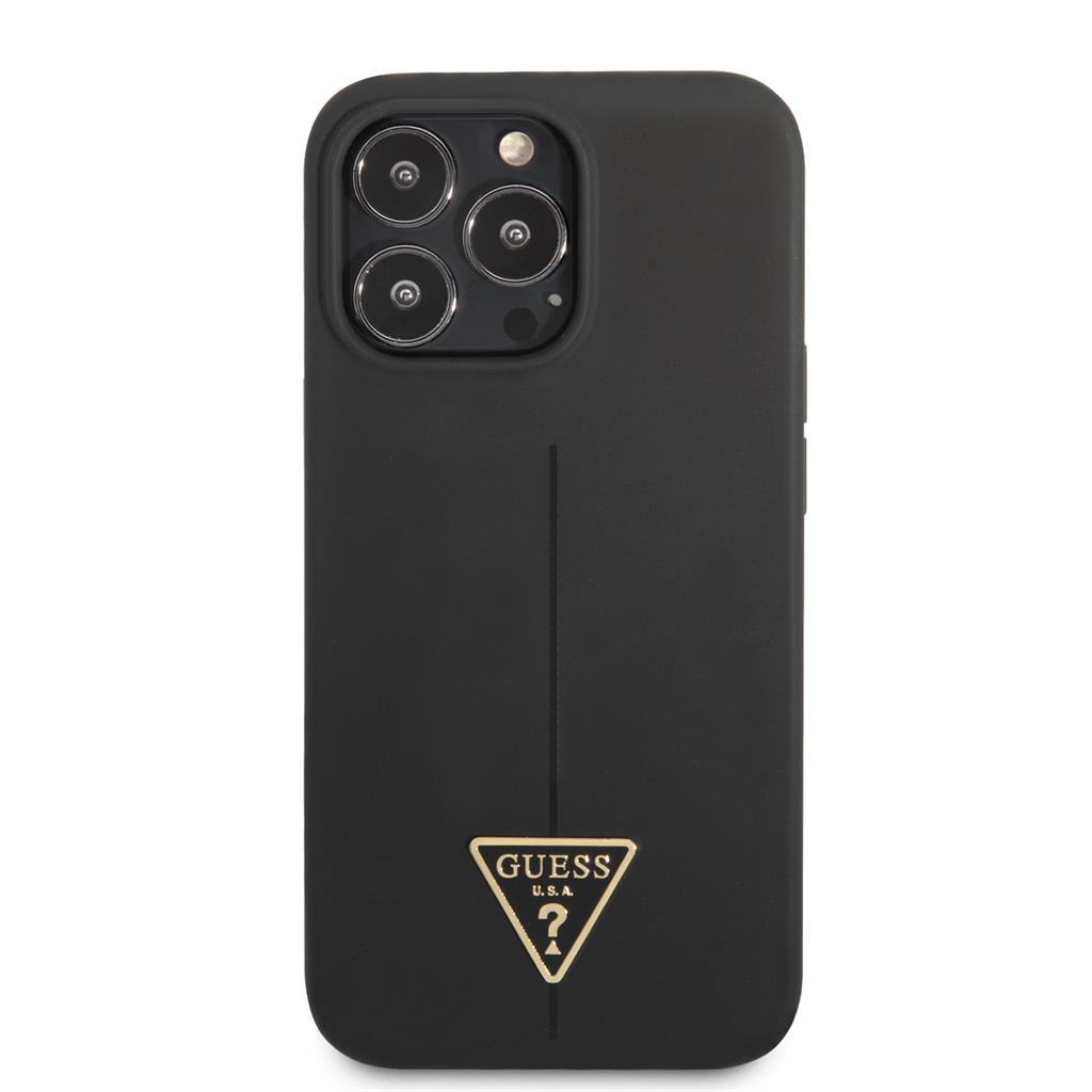 Apple iPhone 13 Pro Guess Silicone Line Triangle tok (Fekete) - GUHCP13LSLTGK