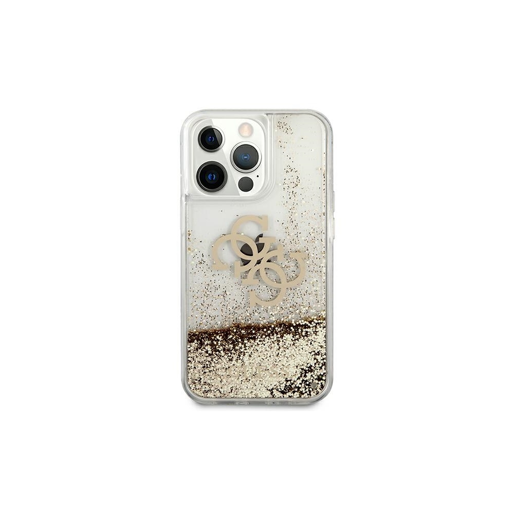 Apple iPhone 13 Pro Guess TPU Big 4G Liquid Glitter tok (Arany - Átlátszó) – GUHCP13LLG4GGO
