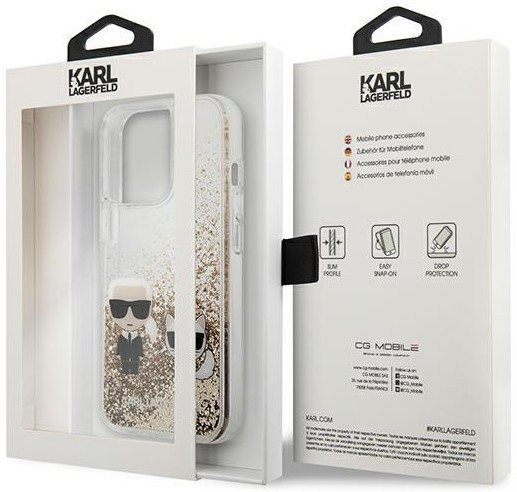 Apple iPhone 13 Pro Karl Lagerfeld Liquid Glitter Karl and Choupette tok (Arany - KLHCP13LGKCD)