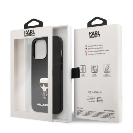 Apple iPhone 13 Pro Karl Lagerfeld PU Saffiano Ikonic tok (Fekete - KLHCP13LIKMSBK)