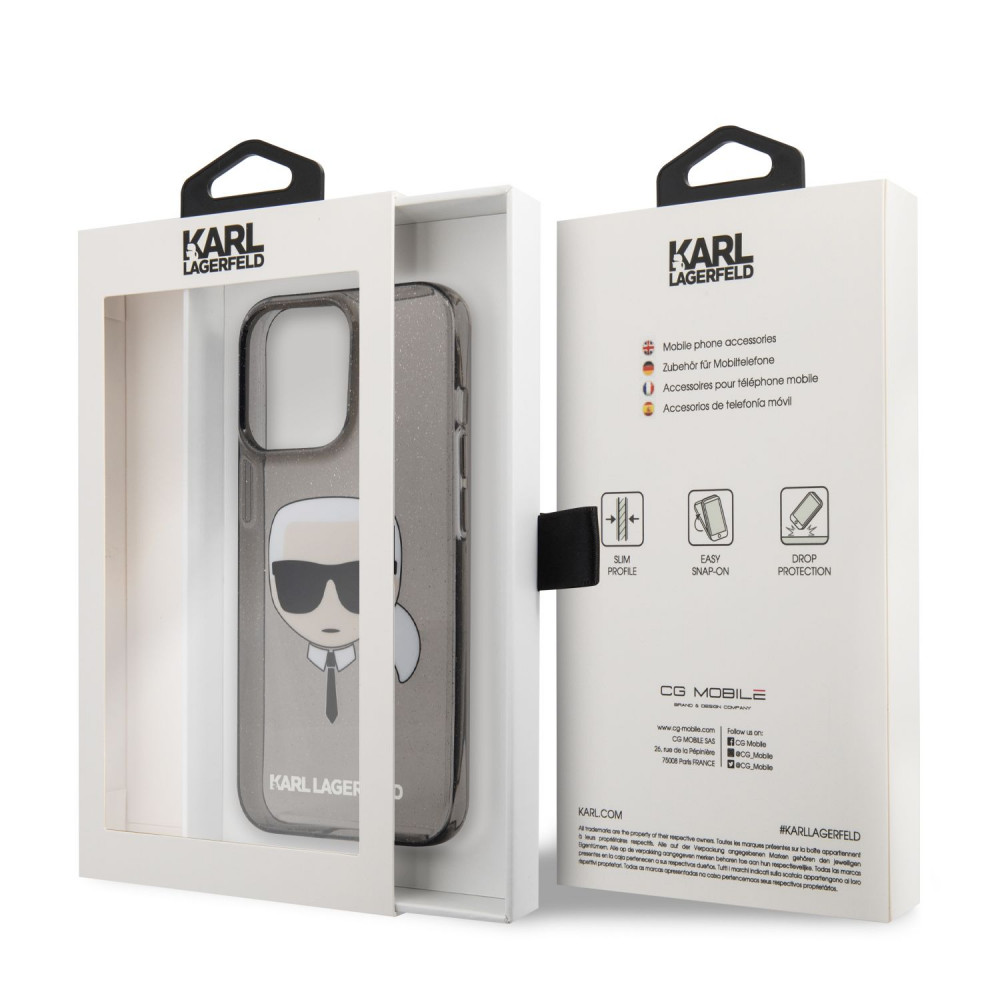 Apple iPhone 13 Pro Karl Lagerfeld TPU Full Glitter Karl Head tok (Fekete - KLHCP13LKHTUGLB)