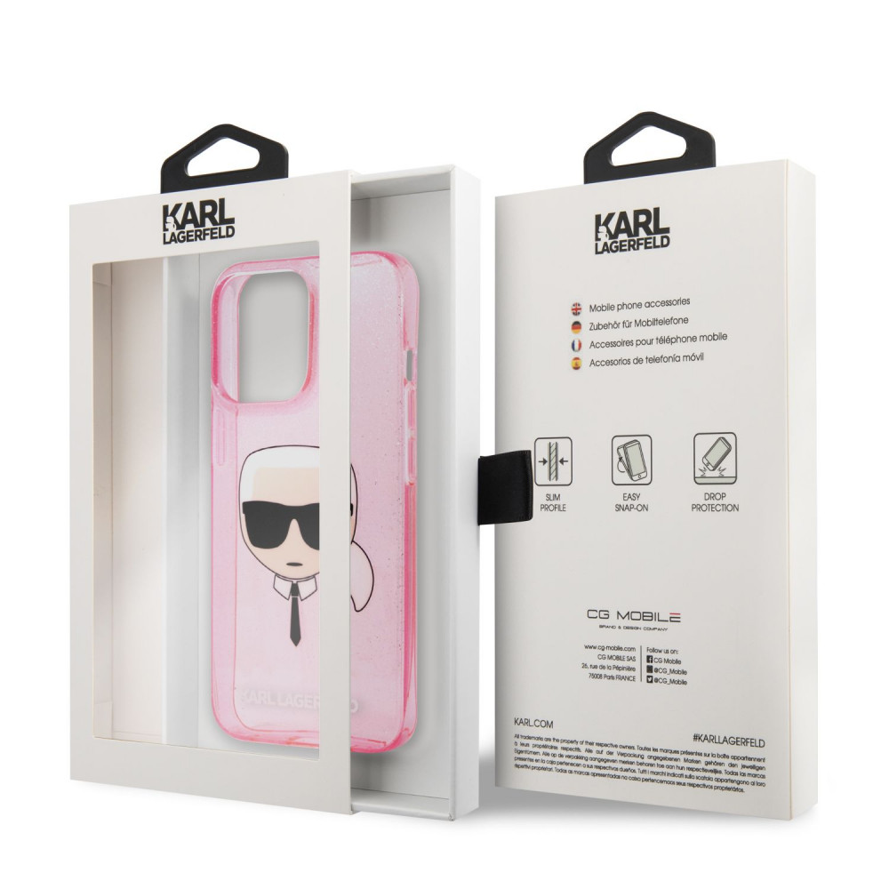 Apple iPhone 13 Pro Karl Lagerfeld TPU Full Glitter Karl Head tok (Rózsaszín - KLHCP13LKHTUGLP)
