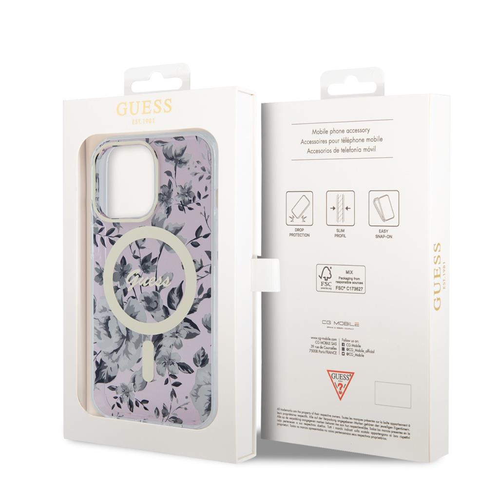 Apple iPhone 13 Pro Guess Flowers IML MagSafe tok (Rózsaszín) - GUHMP13LHCFWSP