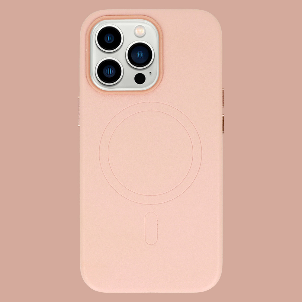 Apple iPhone 13 Pro magsafe leather hátlap tok (Világos Rózsaszín)