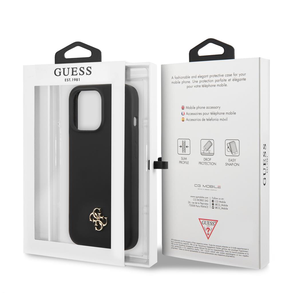 Apple iPhone 13 Pro Max GUESS 4G metal logo szilikon hátlap tok (Fekete - GUHCP13XS4LK)