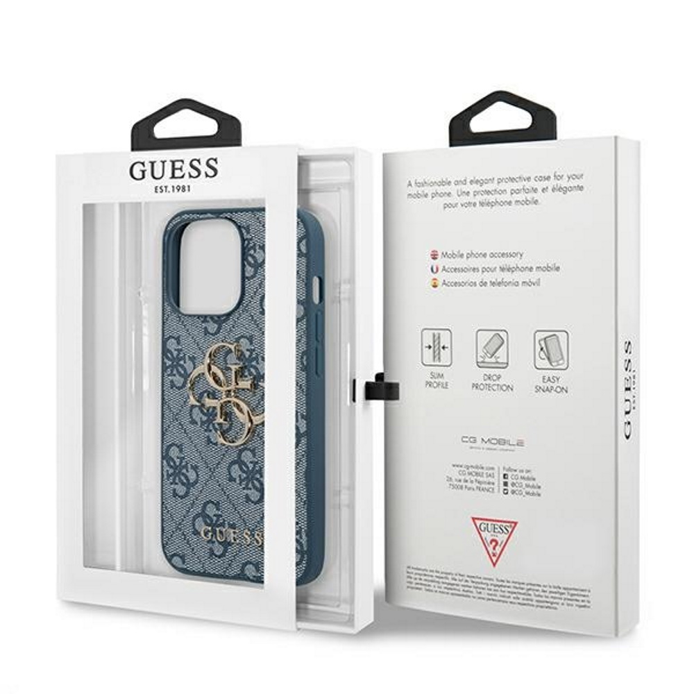 Apple iPhone 13 Pro Max GUESS PU 4G Metal Logo hátlap tok (Kék - GUHCP13X4GMGBL)