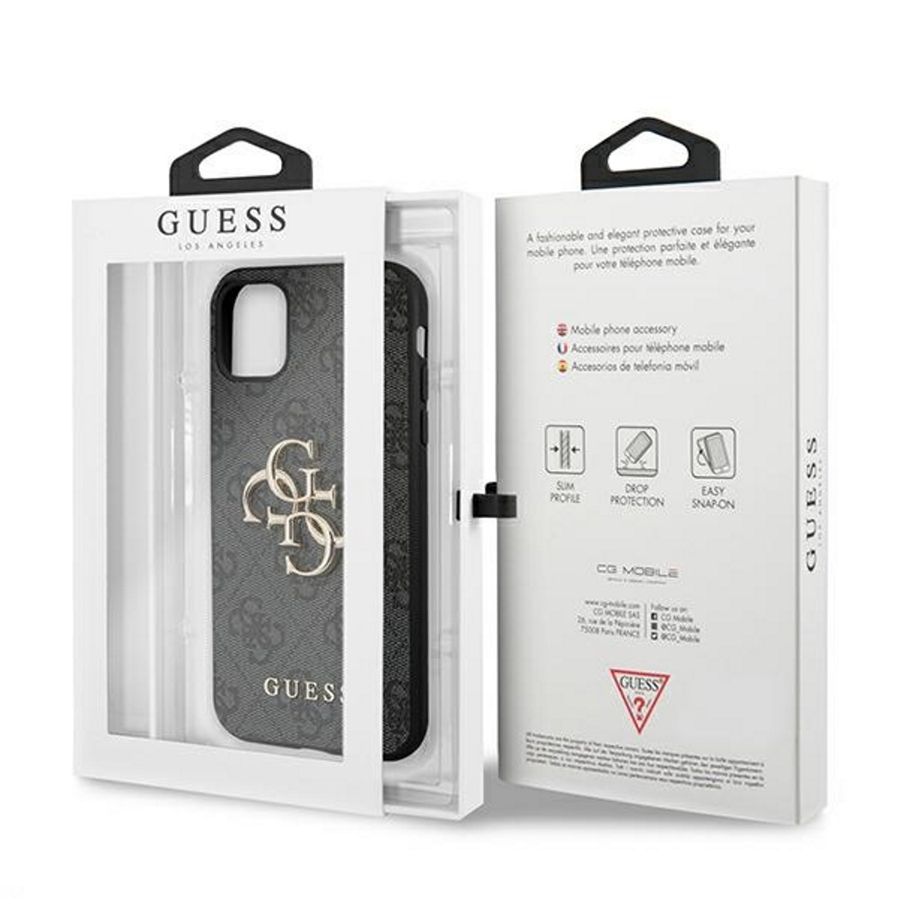 Apple iPhone 13 Pro Max Guess PU 4G Metal Logo tok (Szürke) - GUHCP13X4GMGGR