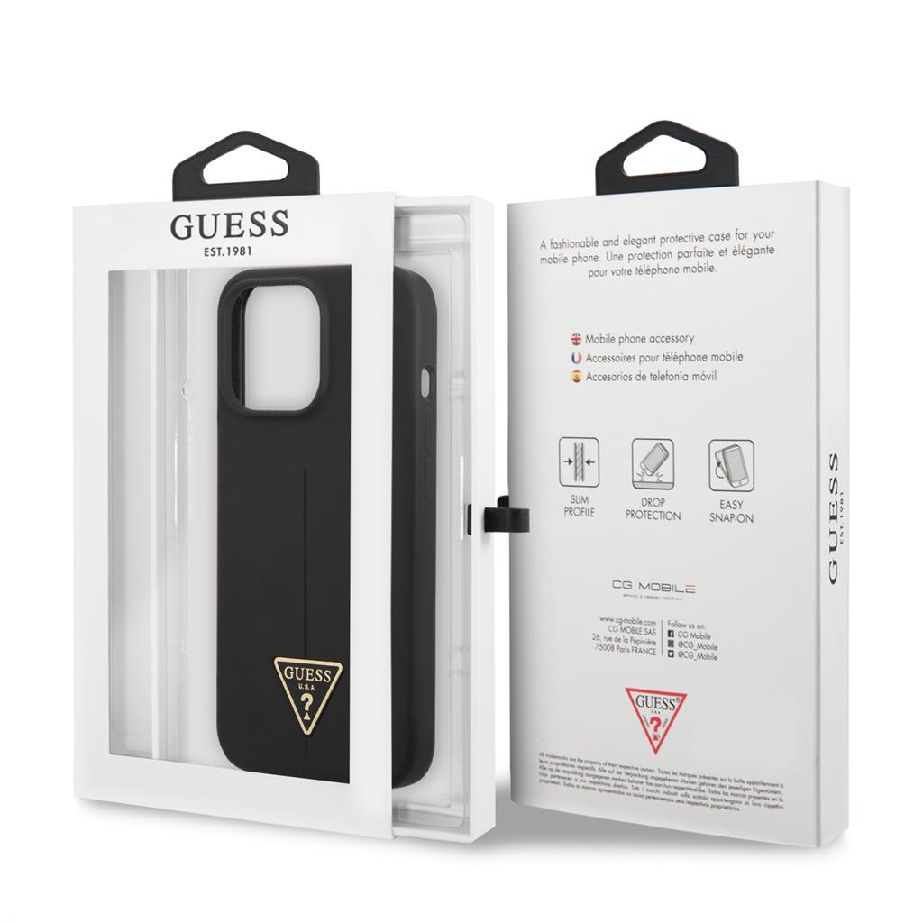 Apple iPhone 13 Pro Max Guess Silicone Line Triangle tok (Fekete) - GUHCP13XSLTGK