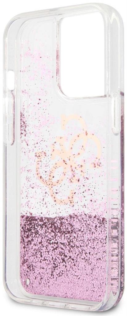 Apple iPhone 13 Pro Max GUESS TPU Big 4G Liquid Glitter Pink hátlap tok (Átlátszó - GUHCP13XLG4GPI)