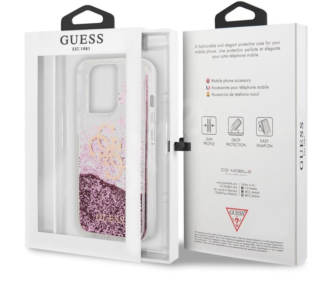 Apple iPhone 13 Pro Max GUESS TPU Big 4G Liquid Glitter Pink hátlap tok (Átlátszó - GUHCP13XLG4GPI)