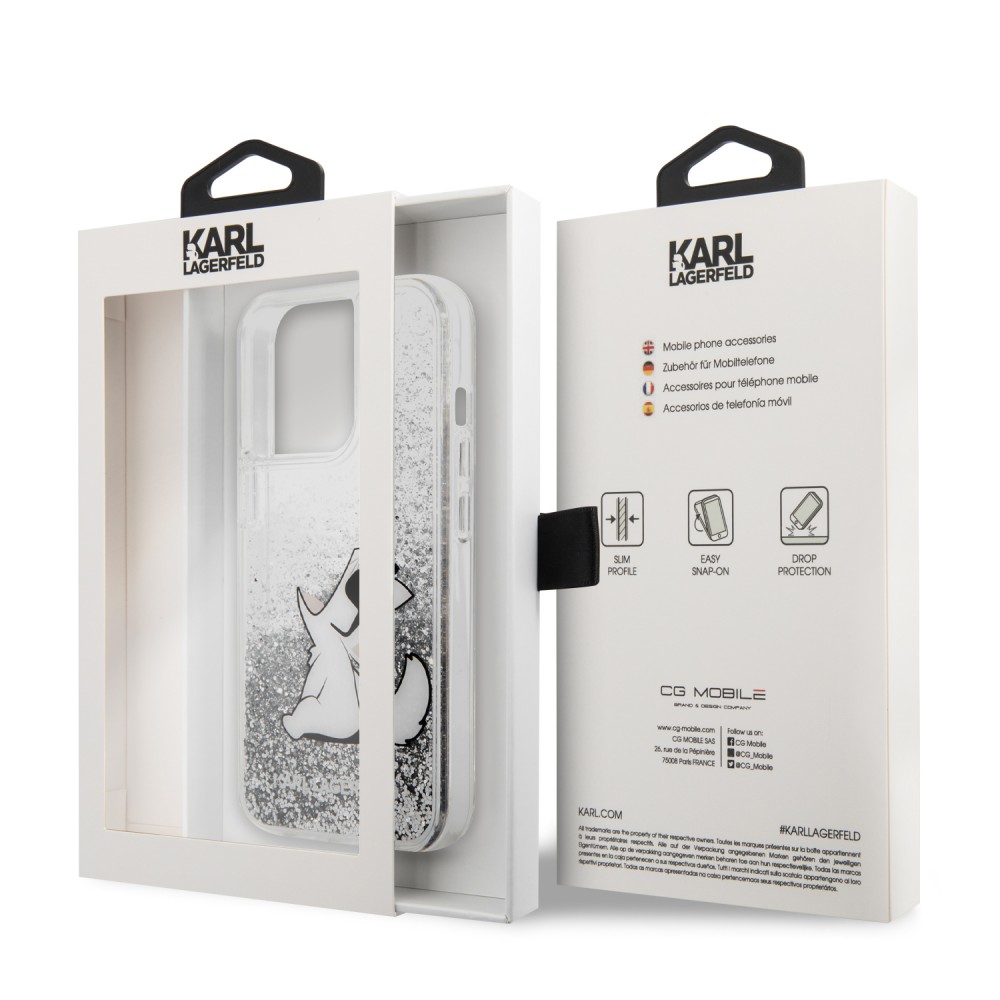 Apple iPhone 13 Pro Max Karl Lagerfeld Liquid Glitter Choupette Eats tok (Ezüst - KLHCP13XGCFS)