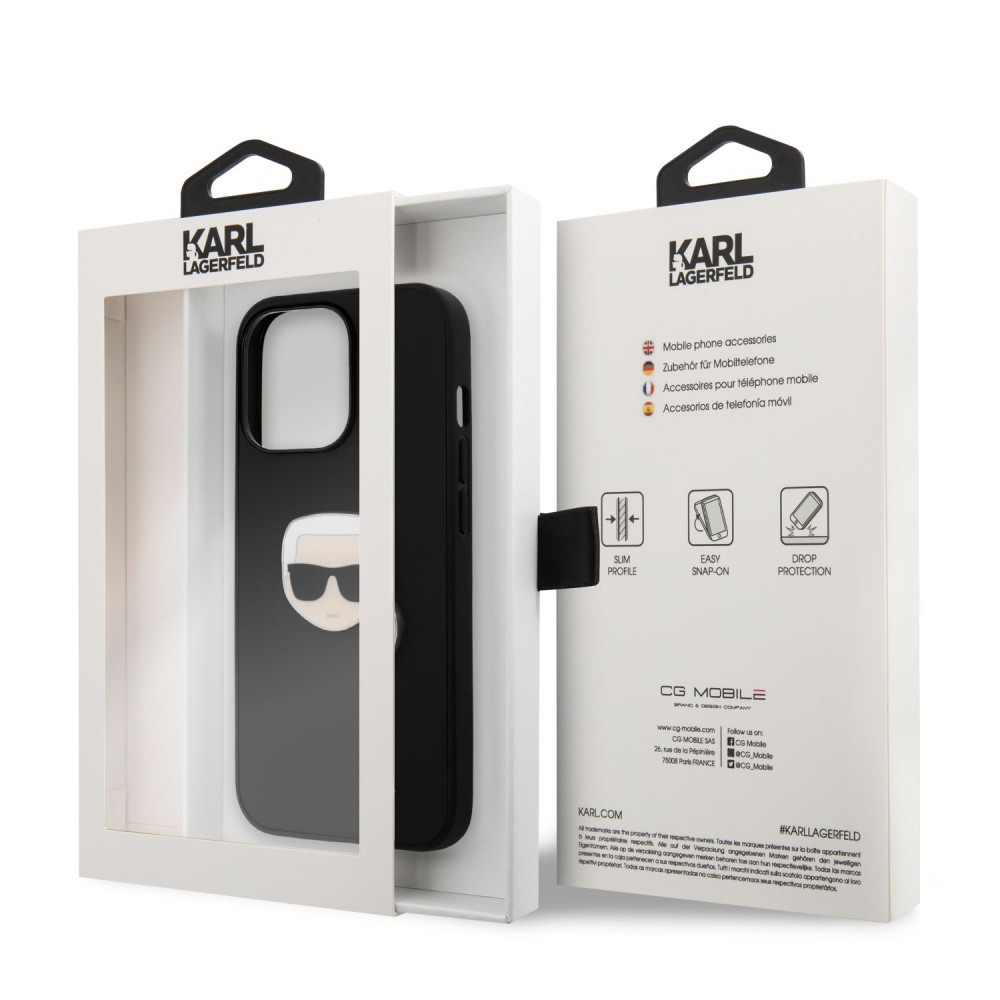 Apple iPhone 13 Pro Max Karl Lagerfeld PU Leather Karl Head tok (Fekete - KLHCP13XPKMK)