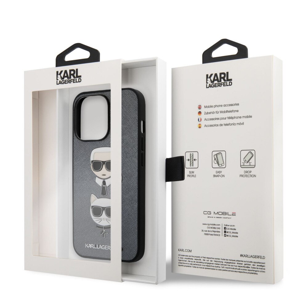 Apple iPhone 13 Pro Max Karl Lagerfeld PU Saffiano Karl and Choupette Heads tok (Ezüst) – KLHCP13XSAKICKCSL
