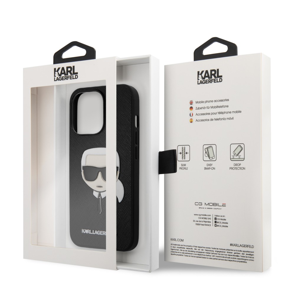 Apple iPhone 13 Pro Max Karl Lagerfeld PU Saffiano Karl Head tok (Fekete - KLHCP13XSAKHBK)
