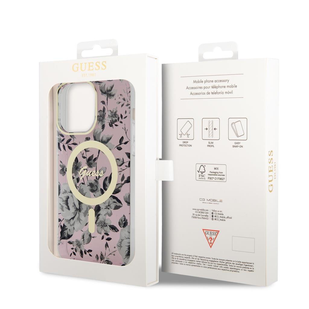 Apple iPhone 13 Pro Max Guess Flowers IML MagSafe tok (Rózsaszín) - GUHMP13XHCFWSP