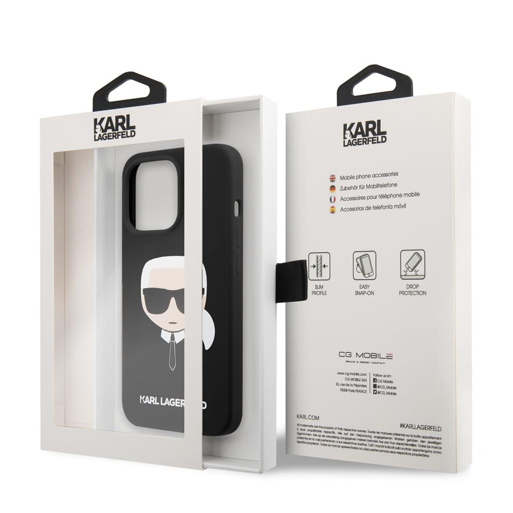 Apple iPhone 13 Pro Max Karl Lagerfeld MagSafe Compatible Liquid Silicone Karl Head tok (Fekete) – KLHMP13XSLKHBK