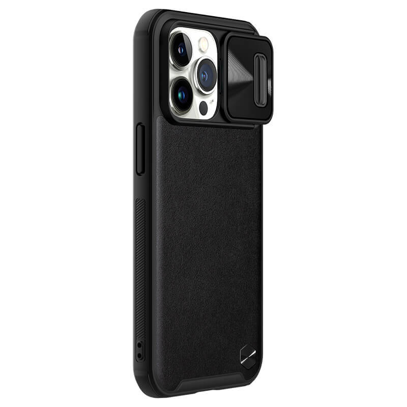 Apple iPhone 13 Pro Nillkin camshield leather hátlap tok (Fekete)