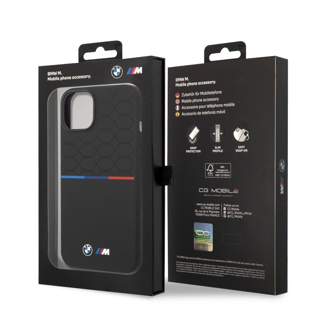 Apple iPhone 14 BMW M Liquid Silicone tok – Tricolor (Fekete) - BMHCP14S22SMPK